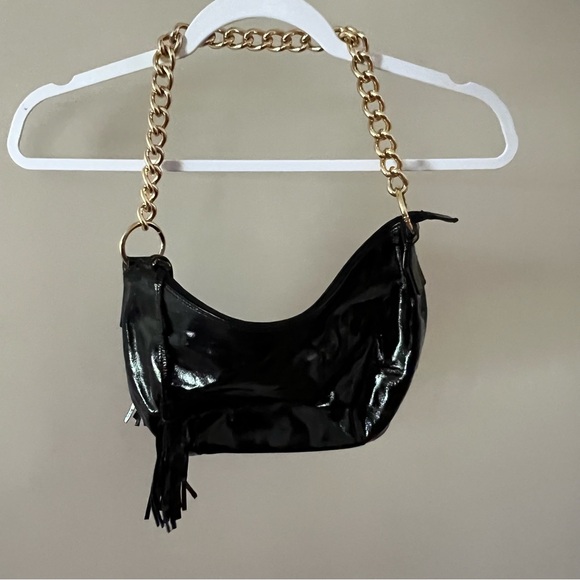 Maurizio Taiuti Handbags - MAURIZIO TAIUTI Hobo Shoulder Bag Black Leather Purse Italy Gold Chain Strap Y2K